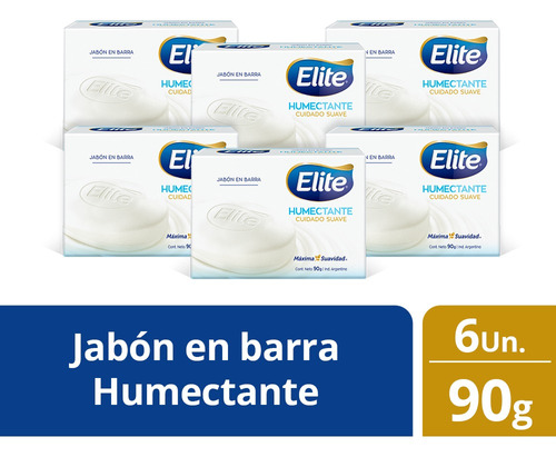 Pack 6 Jabón Barra Elite Humectante Cuidado Suave 90 Gr