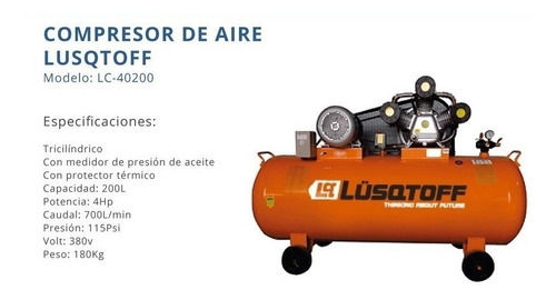 Compresor De Aire 4hp 200lts Lusqtoff Lc-40200