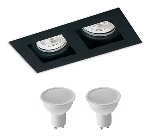 Spot Embutir 2 Luces Gu10 Cardanico + Zocalo + 2 Dicros Led