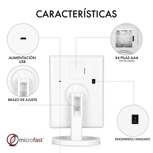 Imagen 9 de 10 de Espejo Táctil 180º 22 Luces Led Aumento Plegable Maquillaje