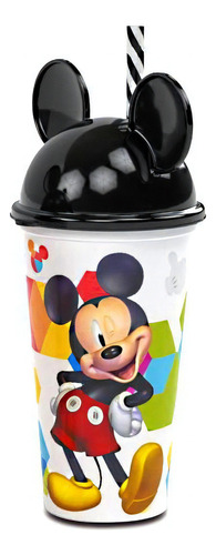 Copo Shake Com Canudo E Orelhas Do Mickey Mouse 500ml