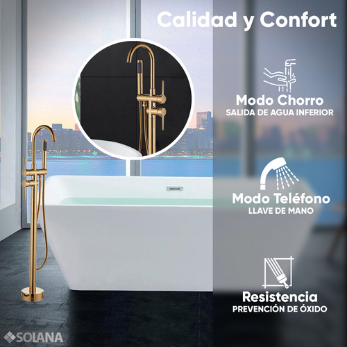Solana Kit Tina De Baño Blanca Rectangular De Acrílico Slim 170x80x60 Cm + Grifo Independiente Tipo Cuello Cisne Monomando Gold / Kit De Lujo Completo Blanco/gold Para Cuarto De Baño