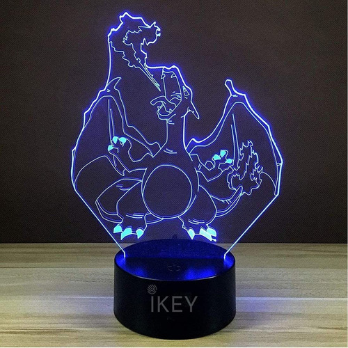 Yougifts Ilusión 3d Charizard Luz Nocturna Led, 7 Colores