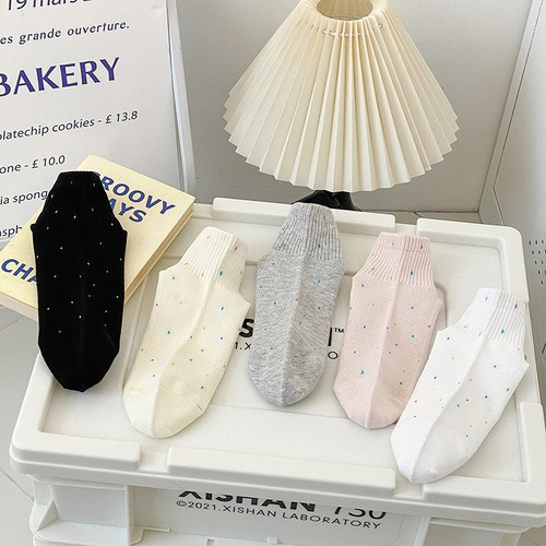 Calcetines Casuales De Algodón Para Mujer Con Lunares De Col