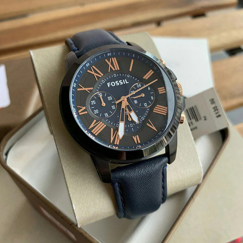 N Reloj Fossil Fs5061 Caballero Color Azul Marino De Piel