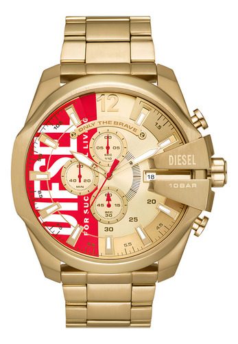 Relógio de pulso analógico Diesel DZ4642 para homem, fundo dourado, com pulseira de aço inoxidável dourado, mostrador, moldura dourada e dobrável
