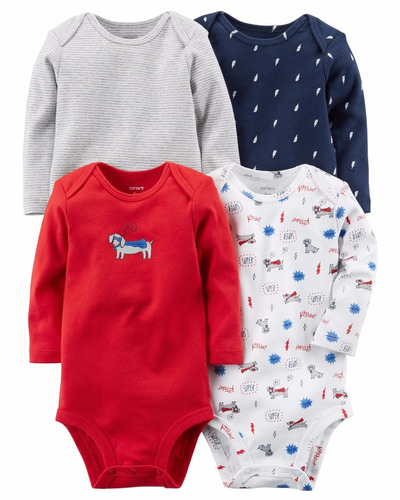 Carters Set 4 Pañaleros Manga Lga Bebes Niño Ropa American R