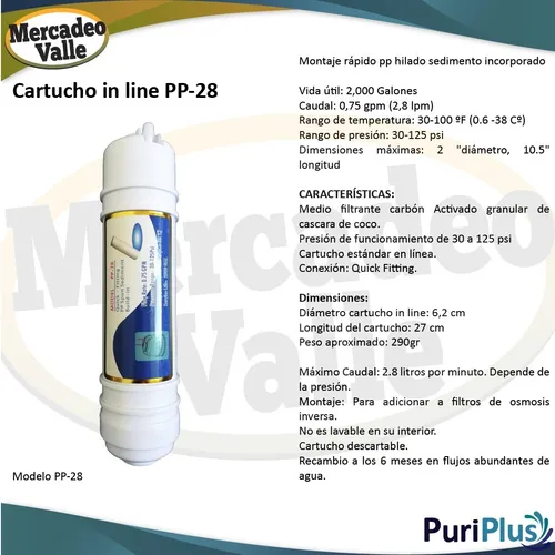 Kit Repuesto In Line Filtro Osmosis Inversa Ro 50 Galones