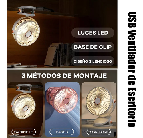 Ventilador Mini De Escritorio Portatil Recargable Usb Y Luz