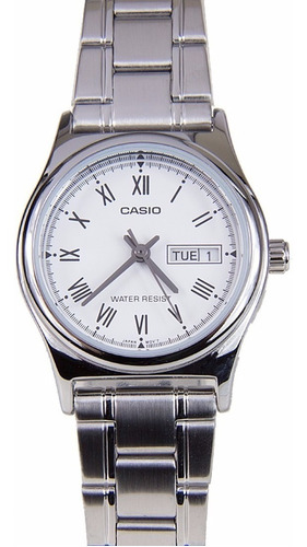 Reloj Casio Dama Ltp-v006d-2b Calendario Fondo Blanco