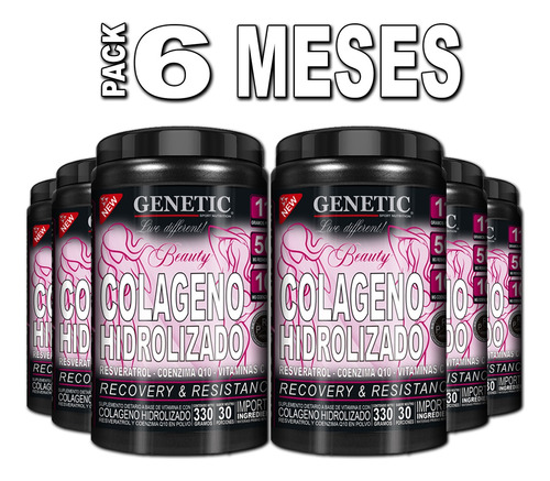 6 Colágeno Beauty Resveratrol Coenzima Q10 Vitaminas Genetic