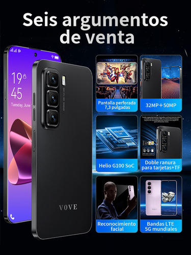 Dual Sim Hot 50 Pro+, 2025 Último Y Más Caliente 5g Wifi Batería De Larga Duración 7.3 Teléfono De Pantalla Grande Android 14 Smartphone 16g+512g Rom Gris