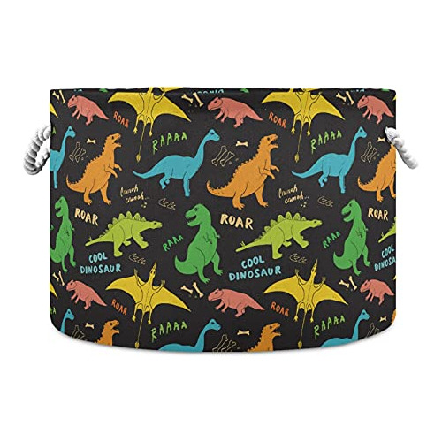 Alaza Round Storage Basket Bin Cute Cartoon Hand Drawn Dinos