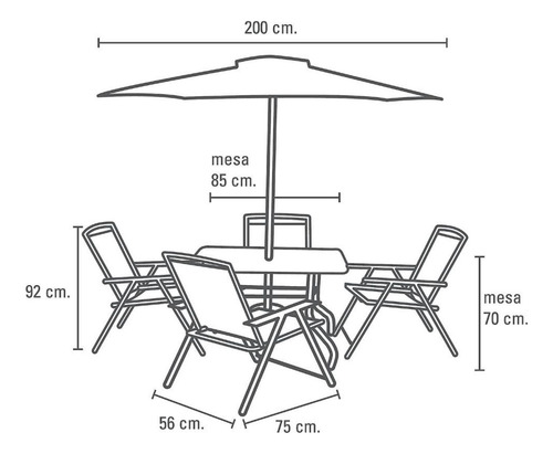 Conjunto Mesa 4 Cadeiras Mesa E Ombrelone Premium Jogo