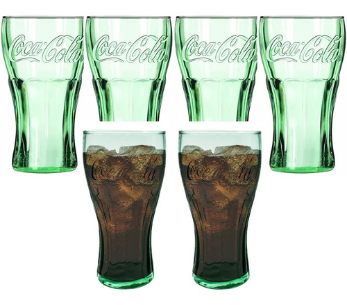  Set 6 Vasos De Vidrio Coca Cola 495 Ml Vintage Retro 