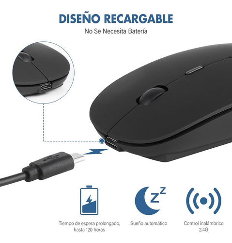 Imagen 3 de 7 de Mouse Óptico Inalámbrico Usb Recargable Para Pc/laptop