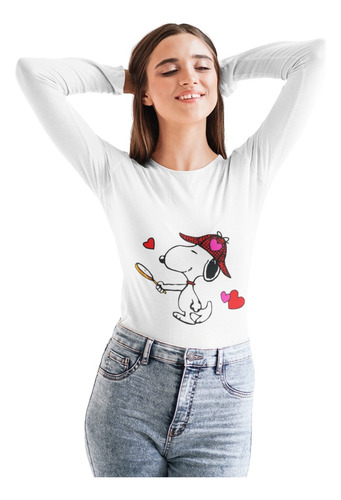 Polera Larga Snoopy Charlie Brown Detectiv Estampada Algodon