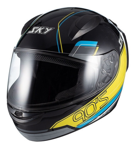 Capacete Sky Two Anos 90 Preto Fosco Transf Cor Amarelo Tamanho do capacete 56