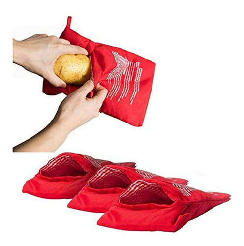 4 Uds. Bolsa Roja Reutilizable Para Patatas En Microondas, C