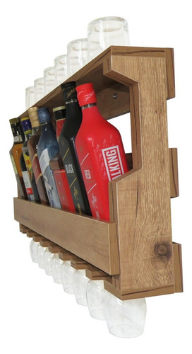 Bar Adega De Parede Madeira Mdf Para Copos Garrafas E Taças Cor Amadeirado