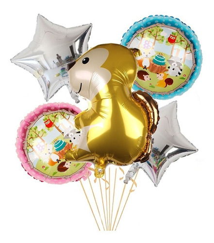 Globos Animales Del Bosque Kit X 5 Globos (ardilla)