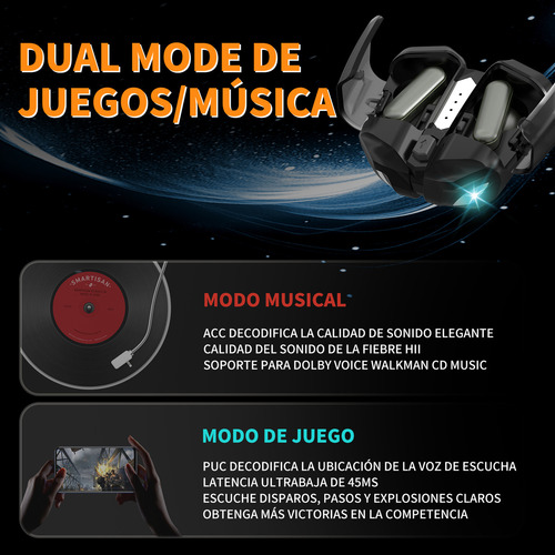 Audífonos Bluetooth TRYMISS K75 In-ear Gamer Tws reducción de ruido rgb color negro auidifonons bluetooth auriculares inalambricos
