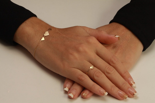 Pulseira Três Corações 1 De 8mm E 2 De 5mm Em Ouro 18k