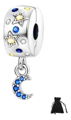 Charm Luna Y Estrella Clip Seguridad Plata Esterlina 925