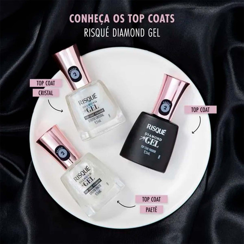 Kit 2 Und Top Coat Fixador Risqué Diamond Gel Cremoso 9,5ml Bege