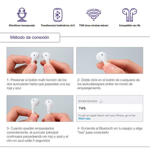 Audífonos Bluetooth Tws Recargables Con Base Kab-409