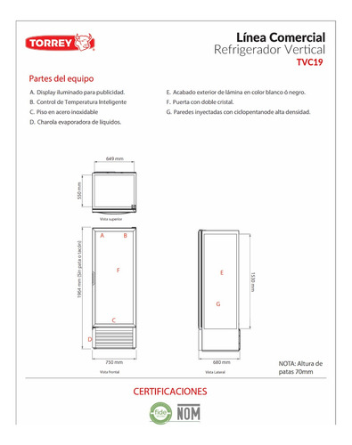 Refrigerador Exhibidor Torrey Vertical Tvc19 Pies + Regalo
