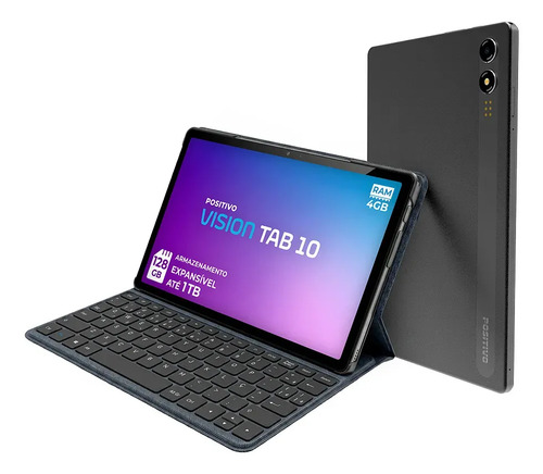 Positivo Vision TAB10 T3010 4GB RAM 128GB SSD com Capa Teclado Octa-Core 5 13MP Bateria 6000mAh Tela 10.1“ HD Wifi AC e 4G Full Lamination -​ Preto