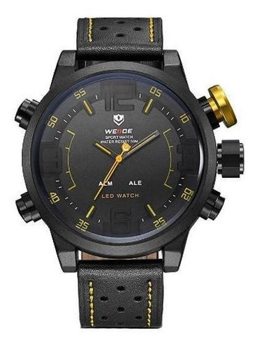 Relógio Masculino Weide Anadigi Wh-5210 Preto E Amarelo