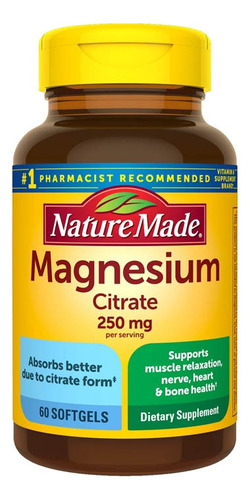 Natura Made Magnesium Citrate 250 Mg Magnesio 60 Softgels Sabor Sin Sabor