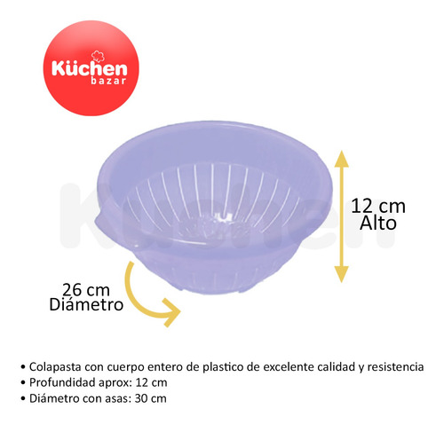 Imagen 2 de 9 de Colapasta Redondo Plastico Con Asas 30 Cm