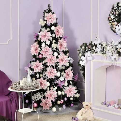 Ff 20 Piezas Flores Navideñas Artificiales Con Purpurina