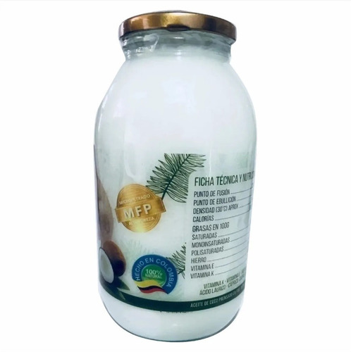 Aceite De Coco Alta Pureza Certificado 33,8 Oz (1 Litro)