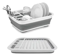 Comprar Escurridor De Platos Plegable Organizador Platos Y Cubiertos Color Blanco Con Gris