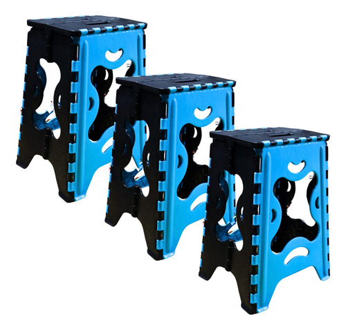 Banco Plegable Grande Portatil Plastico Soporta 120kg 3pz Acabado De La Estructura Mate Color Azul Claro