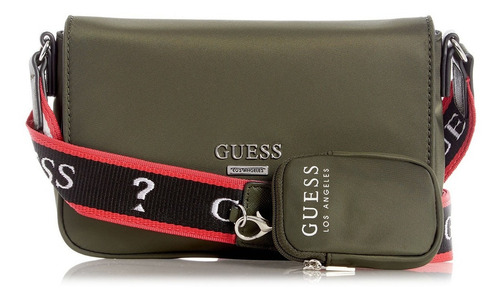 Bolsa Guess Carbondale Crossbody Flap Color Verde Para Mujer Acabado de los herrajes Niquel Color Verde olivo Diseño de la tela Liso