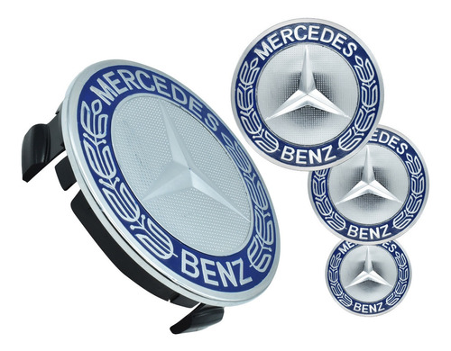 Juego Tapon Centros Rin Mercedes Benz 75 Mm Azul