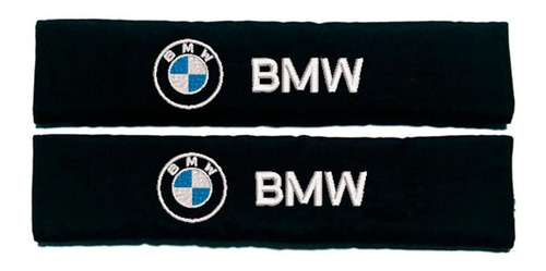 2 Forro Protector Cinturón Seguridad Bmw Negro Bordado