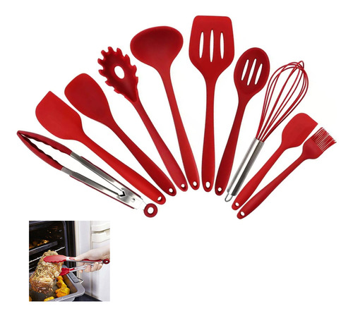 Conjunto De Silicone Cozinha 10 Peças Utensilios Manuseio