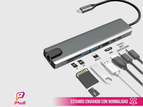 Imagen 2 de 6 de Adaptador Hub 8 En 1 Usb-c Ethernet Hdmi Usb X3 Thunderlbolt