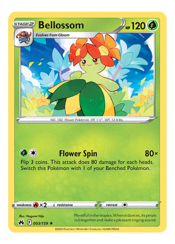 Cartas Pokemon Bellossom 003/159 Reverse Crown Zenith Crz