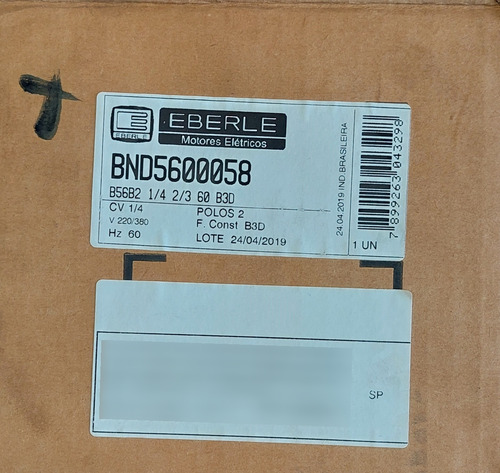 Motor Trifásico Ir3 1/4cv 220/380v B3d 2polos Eberle