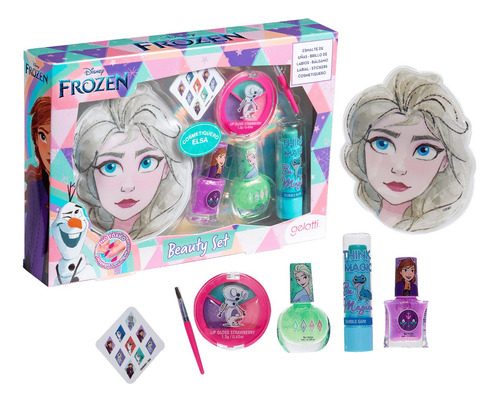 Set Maquillaje Frozen Elsa Gelatti Esmaltes + Brillos