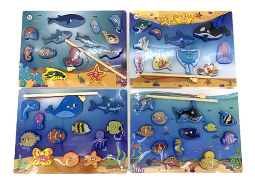 Imagen 1 de 4 de Juego De Pesca Didactico De Madera Imantado Con Encastre 3d