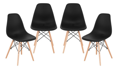 Set De 4 Sillas Eames Modernas Minimalistas De Comedor Onof Color del asiento Negro