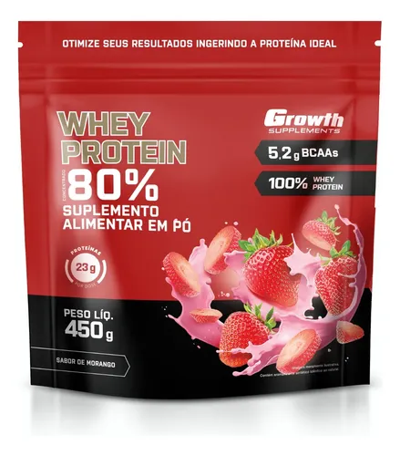 Whey Protein Concentrado 450g Growth Supplements Morango